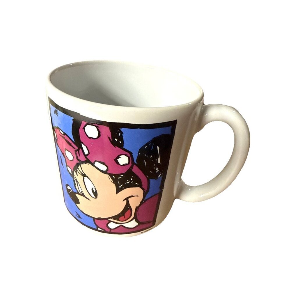 Disney Minnie Mouse Ceramic Coffee Mug Tea White Large Blue Pink Polka Dots Bow - Picture 2 of 9